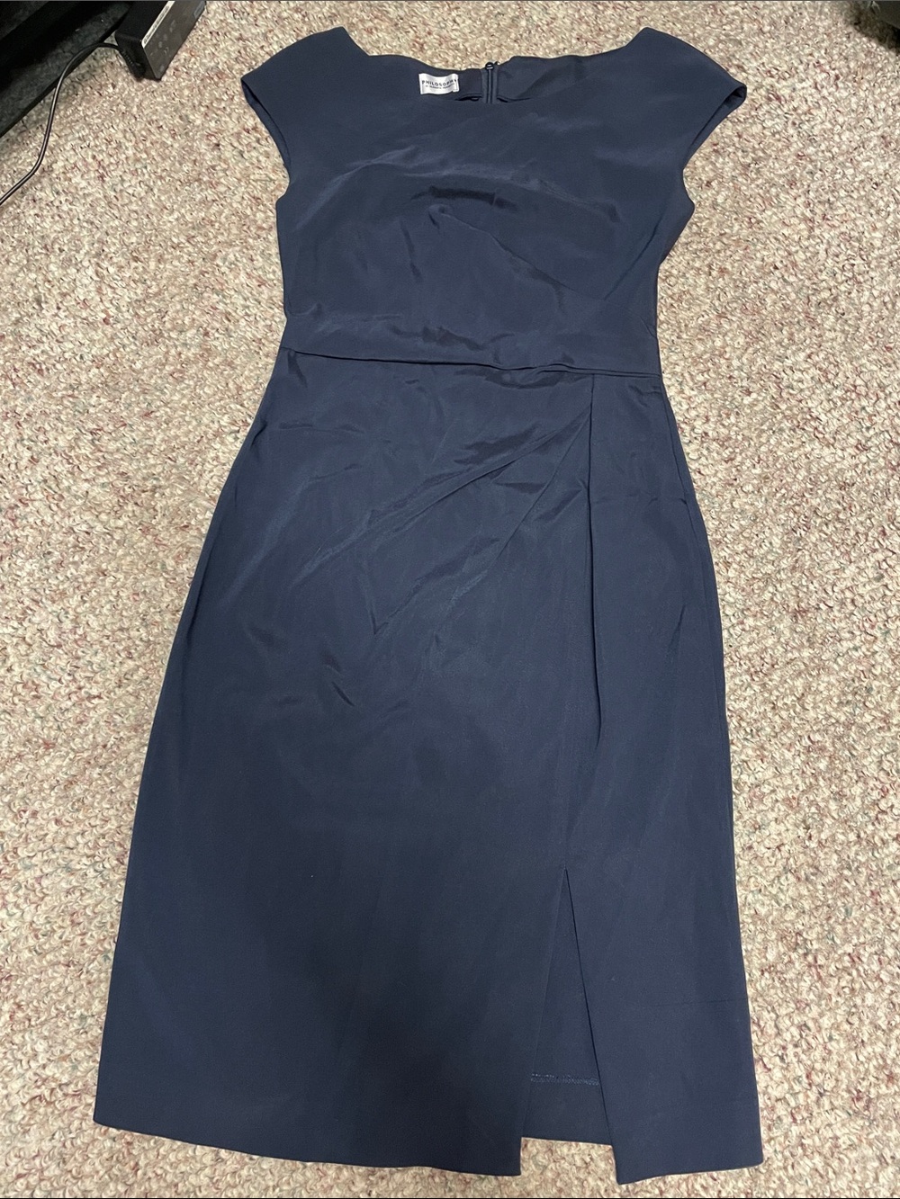 Alberta ferretti tailored classic Navy cap sleeve Sheath Dress with slit front